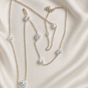 Elegant Silver Long Necklace with Sparkling Crystal Accents – Chic 54" Jewelry